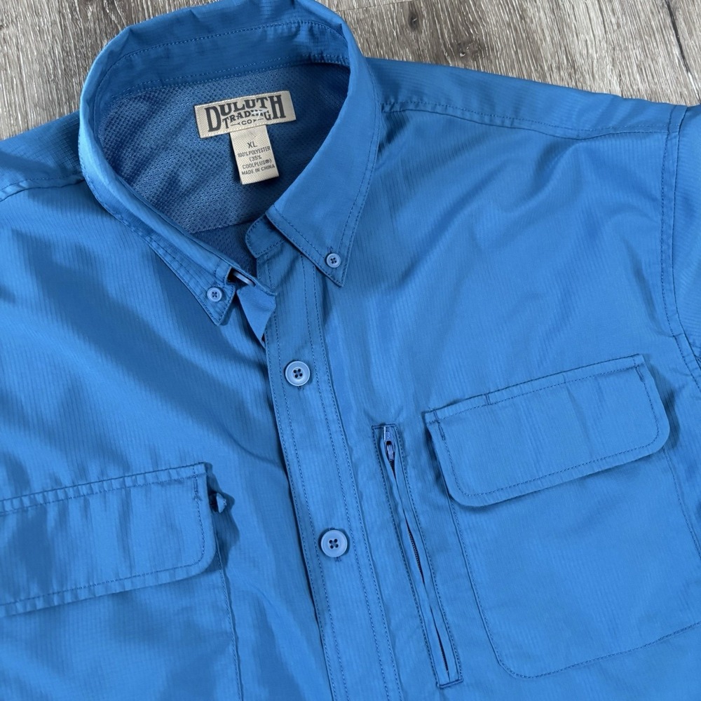 Duluth Trading CoolPlus Mens XL Teal Blue Short Sleeve Vented Button‎ Down